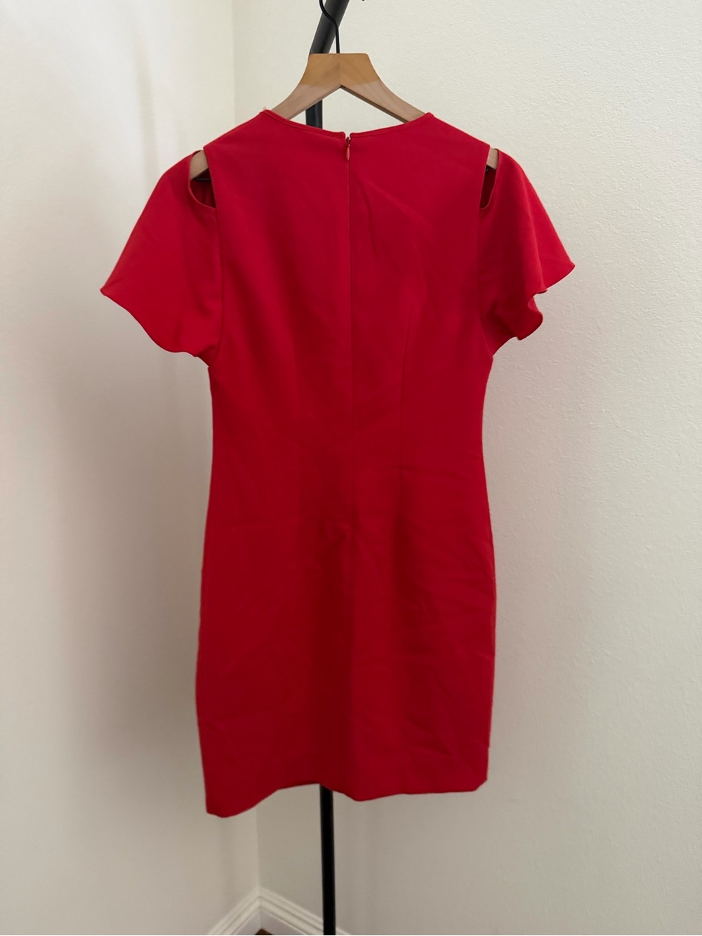 Tahari Red Cold-Shoulder Sheath Dress with Ruffle Sleeves - Picture 4 of 5